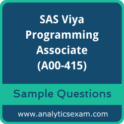 Get A00-415 Dumps Free, SAS Viya Programming Associate PDF and Dumps, and A00-415 Free Download for comprehensive exam preparation.