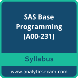 Download SAS A00-231 Syllabus, SAS Base Programming Dumps, and SAS Base Programming Specialist PDF for SAS 9.4 Base Programming - Performance-Based Exam preparation